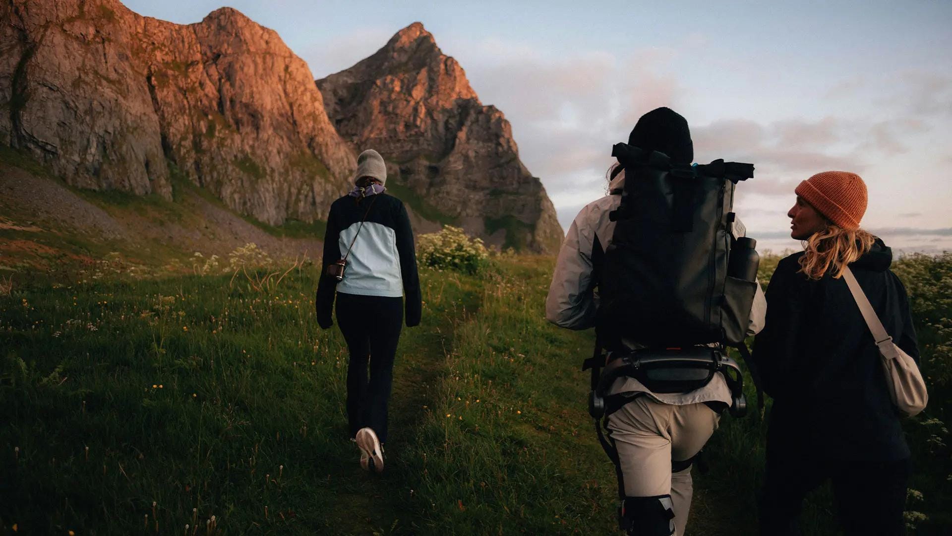 Backpackers hiking on a mountain